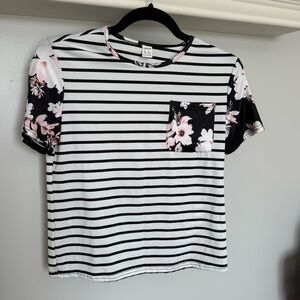 Striped Floral Pocket T-Shirt